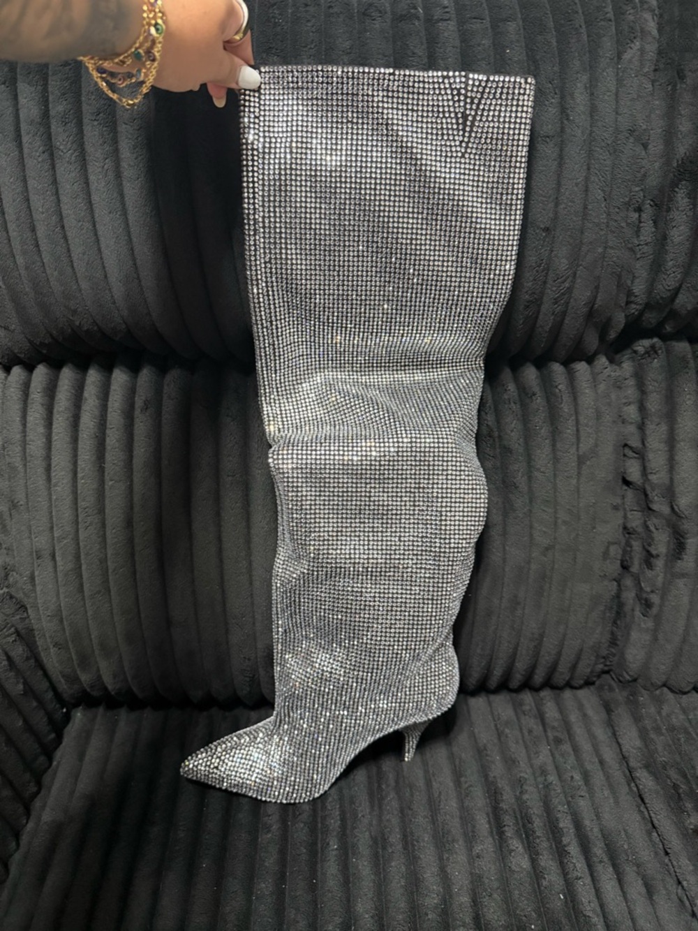 Steve Madden Bellamie Black slouchy Rhinestones boots New with box Size 7